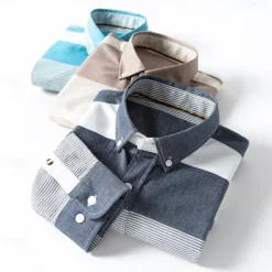 Men's Oxford Shirt Light Khaki Light Grey Dark Grey Blue White Long Sleeve Color Block Button Down Collar School Wedding Buttons Clothing Apparel Neutral Fashion Daily