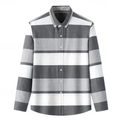 Men's Oxford Shirt Light Khaki Light Grey Dark Grey Blue White Long Sleeve Color Block Button Down Collar School Wedding Buttons Clothing Apparel Neutral Fashion Daily