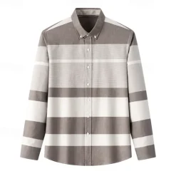 Men's Oxford Shirt Light Khaki Light Grey Dark Grey Blue White Long Sleeve Color Block Button Down Collar School Wedding Buttons Clothing Apparel Neutral Fashion Daily