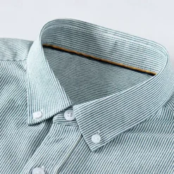 Men's Oxford Shirt Light Khaki Light Green Light Grey Long Sleeve Striped Button Down Collar School Wedding Buttons Clothing Apparel Neutral Fashion Daily