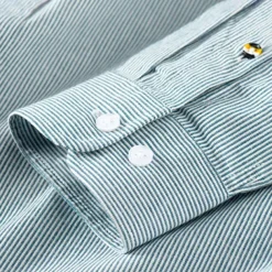 Men's Oxford Shirt Light Khaki Light Green Light Grey Long Sleeve Striped Button Down Collar School Wedding Buttons Clothing Apparel Neutral Fashion Daily