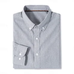 Men's Oxford Shirt Light Khaki Light Green Light Grey Long Sleeve Striped Button Down Collar School Wedding Buttons Clothing Apparel Neutral Fashion Daily