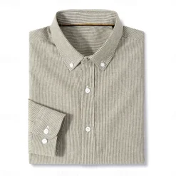 Men's Oxford Shirt Light Khaki Light Green Light Grey Long Sleeve Striped Button Down Collar School Wedding Buttons Clothing Apparel Neutral Fashion Daily