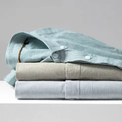 Men's Oxford Shirt Light Khaki Light Green Light Grey Long Sleeve Striped Button Down Collar School Wedding Buttons Clothing Apparel Neutral Fashion Daily