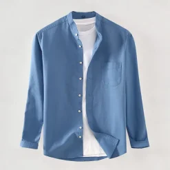 Men's Oxford Shirt White Navy Blue Blue Orange Light Grey Long Sleeve Standing Collar School Wedding Buttons Clothing Apparel Neutral Fashion Daily