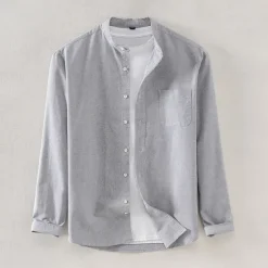 Men's Oxford Shirt White Navy Blue Blue Orange Light Grey Long Sleeve Standing Collar School Wedding Buttons Clothing Apparel Neutral Fashion Daily