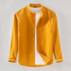 Men's Oxford Shirt White Navy Blue Blue Orange Light Grey Long Sleeve Standing Collar School Wedding Buttons Clothing Apparel Neutral Fashion Daily