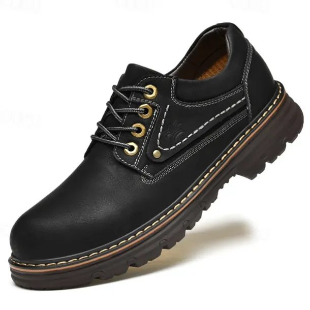 Men's Oxfords Work Sneakers Vintage Business Classic Daily Office & Career Leather Waterproof Slip Resistant Lace-up Black Brown Fall Winter