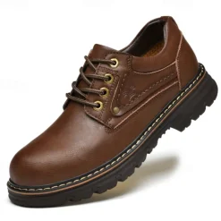 Men's Oxfords Work Sneakers Vintage Business Classic Daily Office & Career Leather Waterproof Slip Resistant Lace-up Black Brown Fall Winter
