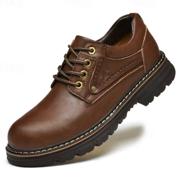 Men's Oxfords Work Sneakers Vintage Business Classic Daily Office & Career Leather Waterproof Slip Resistant Lace-up Black Brown Fall Winter