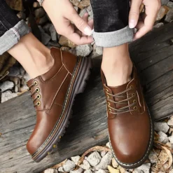 Men's Oxfords Work Sneakers Vintage Business Classic Daily Office & Career Leather Waterproof Slip Resistant Lace-up Black Brown Fall Winter