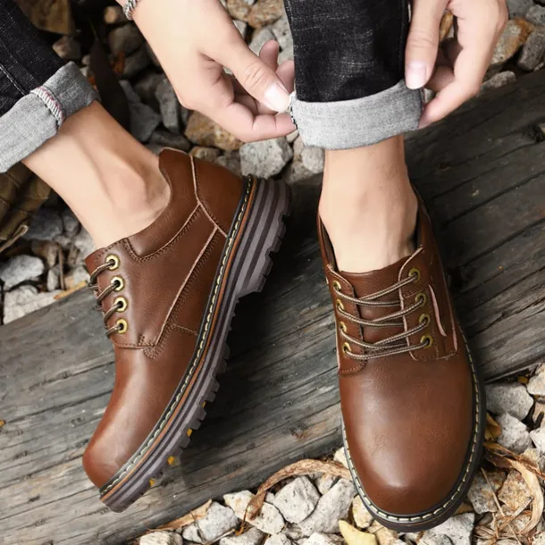 Men's Oxfords Work Sneakers Vintage Business Classic Daily Office & Career Leather Waterproof Slip Resistant Lace-up Black Brown Fall Winter