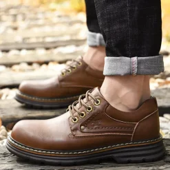 Men's Oxfords Work Sneakers Vintage Business Classic Daily Office & Career Leather Waterproof Slip Resistant Lace-up Black Brown Fall Winter