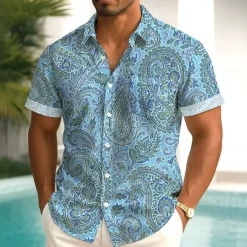 Men's Paisley Floral Print Flowers Shirt Summer Shirt Button Up Shirt Short Sleeve Ethnic Vintage Retro Outdoor Vacation Dailywear Summer Spring Turndown 3D Print Collared Shirts Front One Pocket