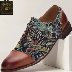 Men's Paisley Print Oxford Shoes with Faux Leather Toe Cap and Heel – Retro Style Lace-Up Dress Shoes for Formal Occasions