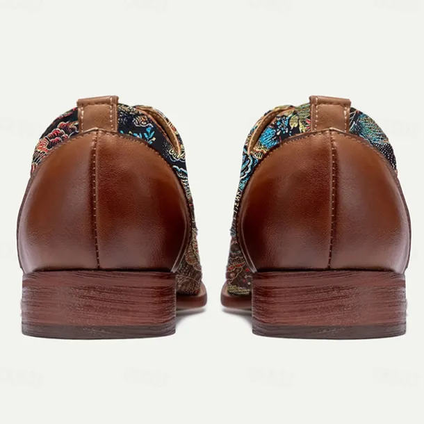 Men's Paisley Print Oxford Shoes with Faux Leather Toe Cap and Heel – Retro Style Lace-Up Dress Shoes for Formal Occasions