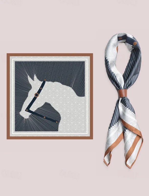 Men's Paisley Print Square Neck Scarf with Leather Buckle, Vintage Style Polyester Bandana for Outdoor Travel, Parties and Daily Fashion