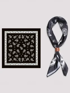 Men's Paisley Print Square Neck Scarf with Leather Buckle, Vintage Style Polyester Bandana for Outdoor Travel, Parties and Daily Fashion