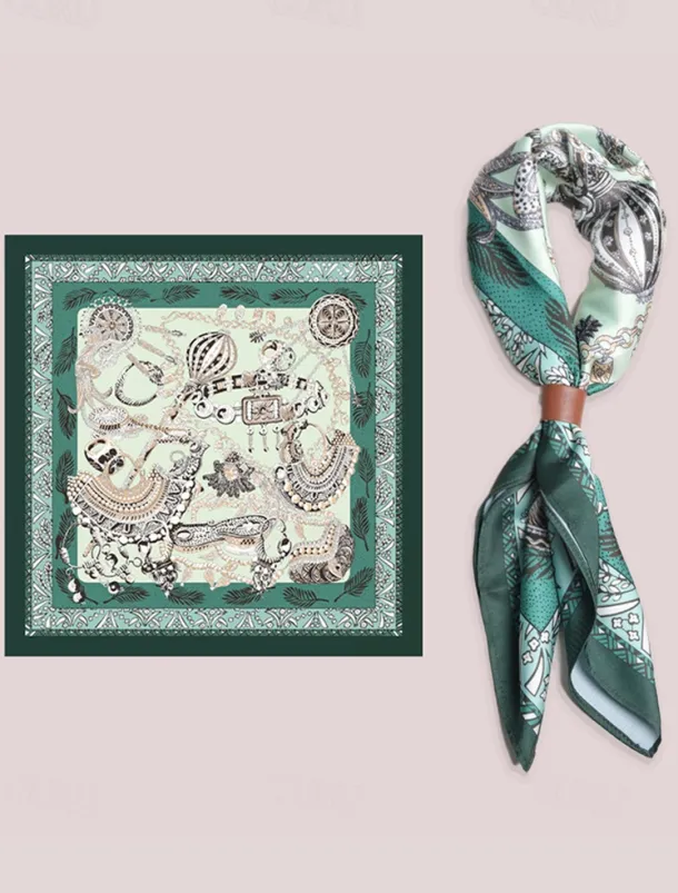 Men's Paisley Print Square Neck Scarf with Leather Buckle, Vintage Style Polyester Bandana for Outdoor Travel, Parties and Daily Fashion