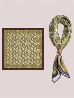 Men's Paisley Print Square Neck Scarf with Leather Buckle, Vintage Style Polyester Bandana for Outdoor Travel, Parties and Daily Fashion