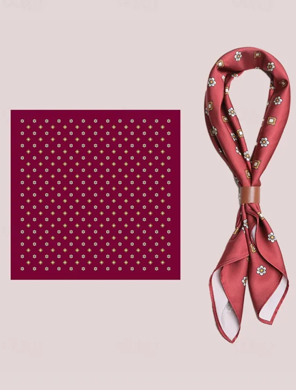 Men's Paisley Print Square Neck Scarf with Leather Buckle, Vintage Style Polyester Bandana for Outdoor Travel, Parties and Daily Fashion