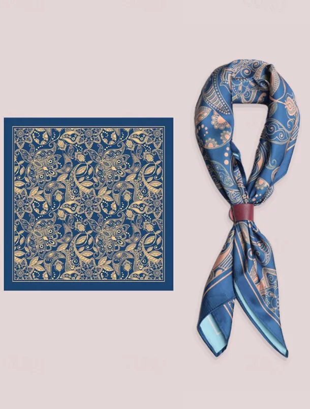 Men's Paisley Print Square Neck Scarf with Leather Buckle, Vintage Style Polyester Bandana for Outdoor Travel, Parties and Daily Fashion