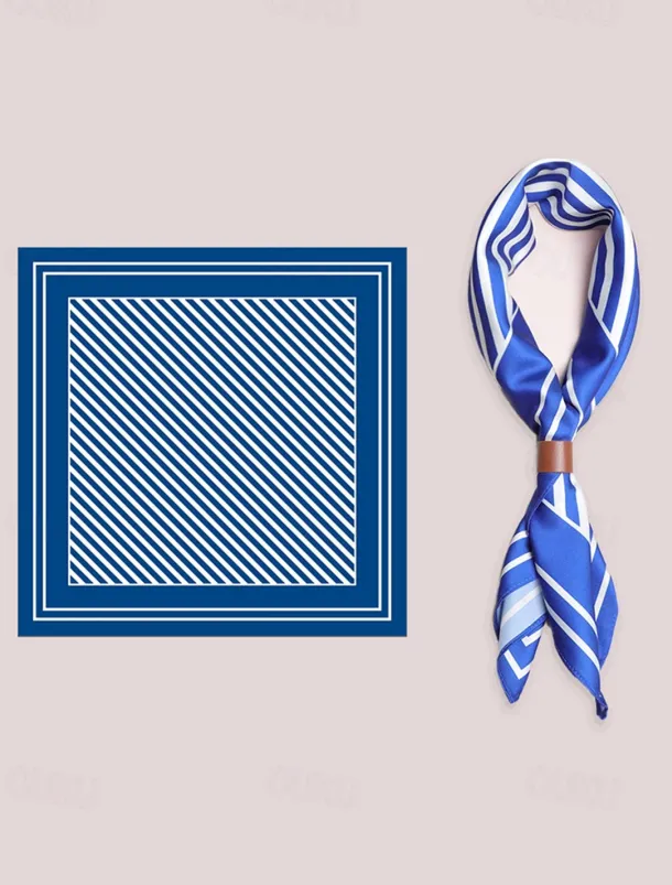 Men's Paisley Print Square Neck Scarf with Leather Buckle, Vintage Style Polyester Bandana for Outdoor Travel, Parties and Daily Fashion