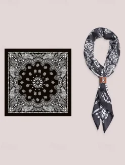 Men's Paisley Print Square Neck Scarf with Leather Buckle, Vintage Style Polyester Bandana for Outdoor Travel, Parties and Daily Fashion
