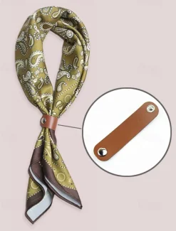 Men's Paisley Print Square Neck Scarf with Leather Buckle, Vintage Style Polyester Bandana for Outdoor Travel, Parties and Daily Fashion