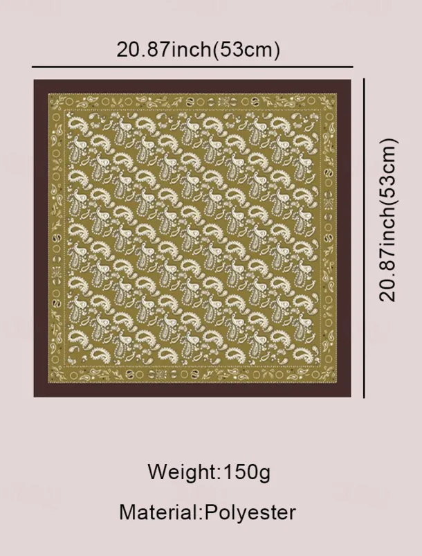 Men's Paisley Print Square Neck Scarf with Leather Buckle, Vintage Style Polyester Bandana for Outdoor Travel, Parties and Daily Fashion