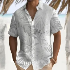 Men's Palm Leaf Casual Shirt Summer Hawaiian Shirt Aloha Shirt Short Sleeve Hawaiian Resort Vacation Casual Summer Spring Turndown Button Up White Pink Blue Green Beige