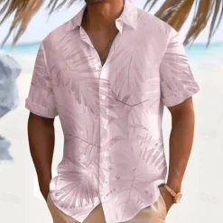 Men's Palm Leaf Casual Shirt Summer Hawaiian Shirt Aloha Shirt Short Sleeve Hawaiian Resort Vacation Casual Summer Spring Turndown Button Up White Pink Blue Green Beige