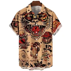 Men's Palm Leaf Pin Up Girl Shirt Summer Hawaiian Shirt Aloha Shirt Short Sleeve Shirt Turndown Vintage Fashion Designer Vacation Casual Daily Yellow Blue Brown Print S M L