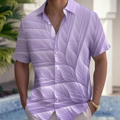 Men's Palm Leaf Tropical Plants Shirt Summer Hawaiian Shirt Button Up Shirt Short Sleeve Hawaiian Vacation Holiday Beach Wear Summer Spring Turndown 3D Print Collared Shirts Front One Pocket Blue