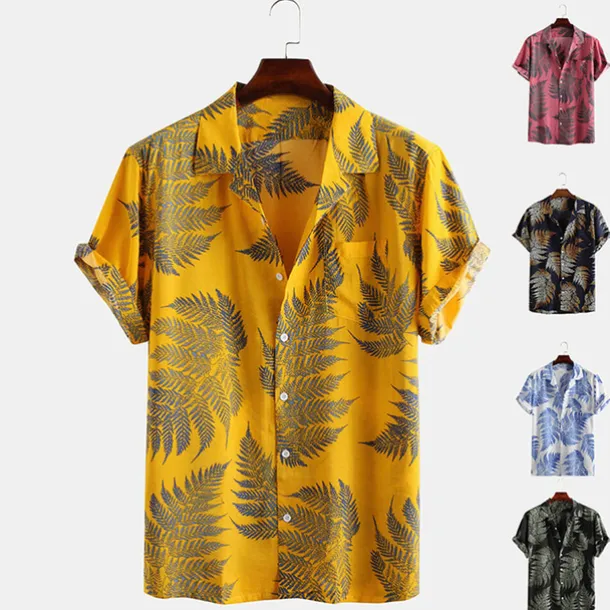 Men's Palm Leaf Tropical Plants Shirt Summer Hawaiian Shirt Camp Collar Shirt Short Sleeve Shirt Collar Turndown Fashion Hawaiian Designer Outdoor Vacation Street Yellow Pink Green Print S M L