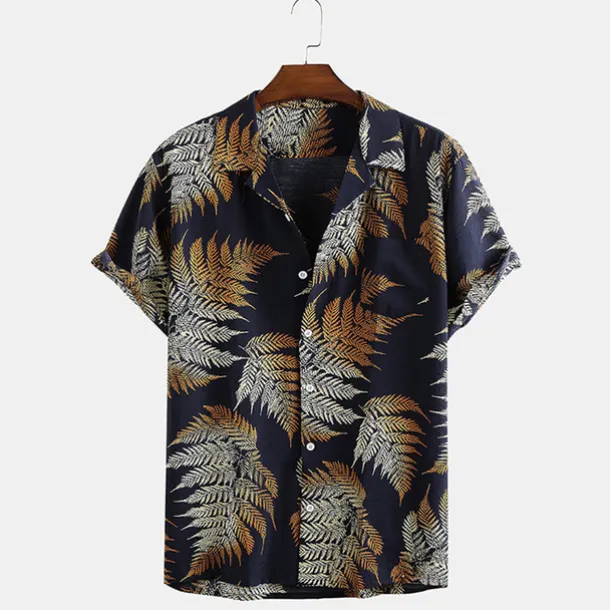 Men's Palm Leaf Tropical Plants Shirt Summer Hawaiian Shirt Camp Collar Shirt Short Sleeve Shirt Collar Turndown Fashion Hawaiian Designer Outdoor Vacation Street Yellow Pink Green Print S M L
