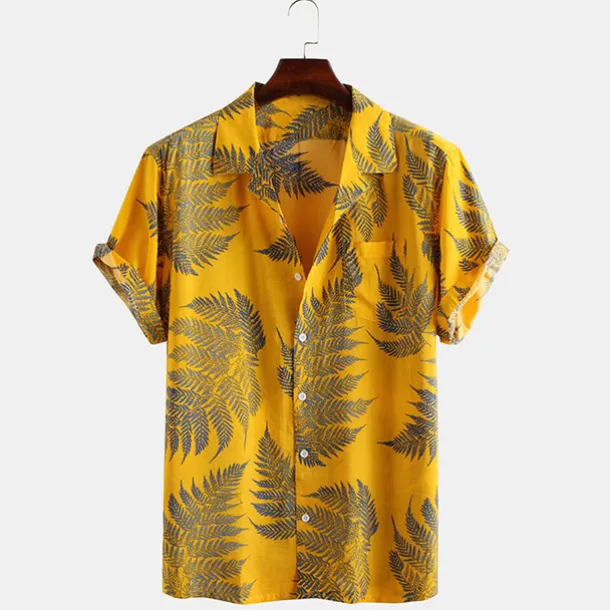 Men's Palm Leaf Tropical Plants Shirt Summer Hawaiian Shirt Camp Collar Shirt Short Sleeve Shirt Collar Turndown Fashion Hawaiian Designer Outdoor Vacation Street Yellow Pink Green Print S M L
