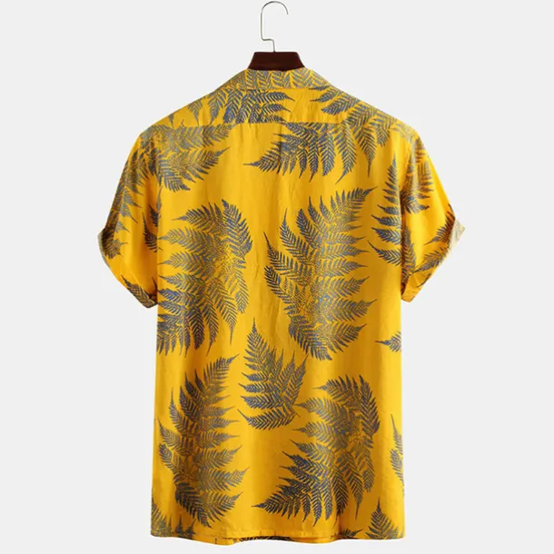 Men's Palm Leaf Tropical Plants Shirt Summer Hawaiian Shirt Camp Collar Shirt Short Sleeve Shirt Collar Turndown Fashion Hawaiian Designer Outdoor Vacation Street Yellow Pink Green Print S M L