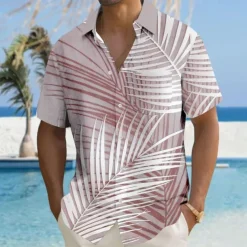 Men's Palm Tree Tropical Plants Shirt Summer Hawaiian Shirt Button Up Shirt Short Sleeve Hawaiian Resort Vacation Holiday Beach Wear Summer Turndown 3D Print Collared Shirts Front One Pocket Blue