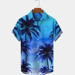 Men's Palm Tree Tropical Plants Shirt Summer Hawaiian Shirt Aloha Shirt Short Sleeves Shirt Turndown Tropical Fashion Hawaiian Outdoor Street Hawaiian Red Blue Orange S M L