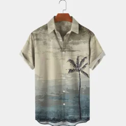 Men's Palm Tree Tropical Plants Shirt Summer Hawaiian Shirt Aloha Shirt Short Sleeves Shirt Turndown Tropical Fashion Hawaiian Outdoor Street Hawaiian Pink Blue Green S M L