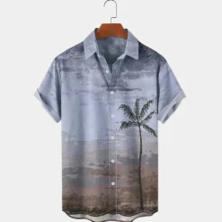 Men's Palm Tree Tropical Plants Shirt Summer Hawaiian Shirt Aloha Shirt Short Sleeves Shirt Turndown Tropical Fashion Hawaiian Outdoor Street Hawaiian Pink Blue Green S M L
