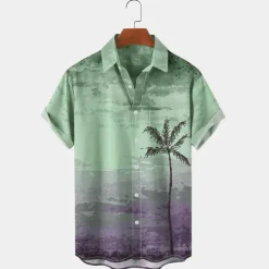 Men's Palm Tree Tropical Plants Shirt Summer Hawaiian Shirt Aloha Shirt Short Sleeves Shirt Turndown Tropical Fashion Hawaiian Outdoor Street Hawaiian Pink Blue Green S M L