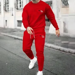 Men's Paris 2pcs 3D Sweatshirt Sets Tracksuit Pullover Sweatshirt Long Sleeve Long pants Crew Neck Sporty Casual Daily Casual 3D Print Spring Fall Winter Black Blue Red