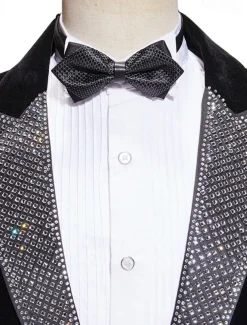 Men's Party Evening Wear Prom Suits Peaked Lapel Black Christmas Fashion Patchwork Standard Fit 2 Piece Single Breasted One-button