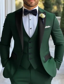 Men's Party Fall Wedding Suits Navy Blue Royal Blue Dress Solid Colored Standard Fit 3 Piece Single Breasted Two-buttons