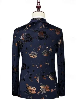 Men's Party Party Evening Wear Suits Shawl Lapel Black Dark Navy Party Luxury Printed Tailored Fit 2 Piece Single Breasted One-button
