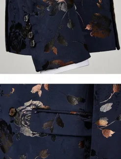 Men's Party Party Evening Wear Suits Shawl Lapel Black Dark Navy Party Luxury Printed Tailored Fit 2 Piece Single Breasted One-button