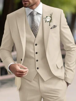 Men's Party Prom Suits Pink Purple Fashion Business Solid Colored Standard Fit 3 Piece Single Breasted Two-buttons