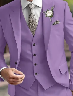 Men's Party Prom Suits Pink Purple Fashion Business Solid Colored Standard Fit 3 Piece Single Breasted Two-buttons